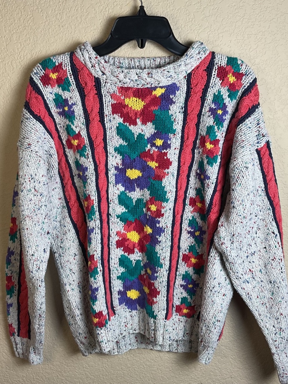 Boston Traders Womens Small Vintage Multi-Color‎ Floral Cotton Knitted Sweater